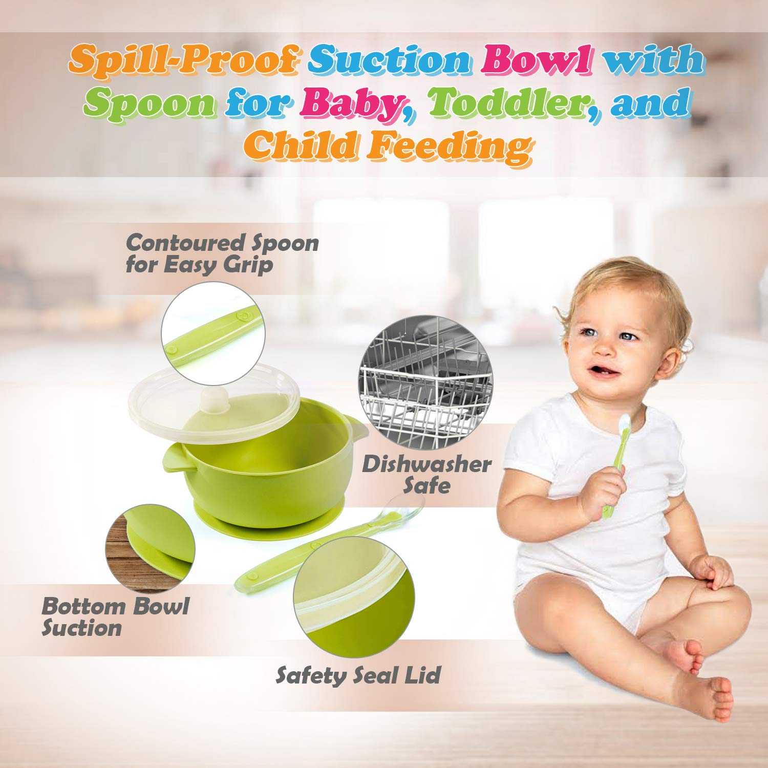 Sperric Silicone Suction Baby Bowl with Lid & Spoon